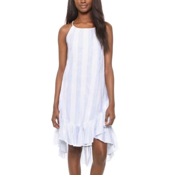 Anthropologie Dresses & Skirts - White Light Blue Moon River Stripe Ruffle Dress